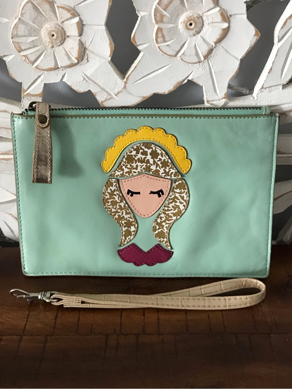 Anthropologie, Miss Albright Collection - Mint Virgo Appliqué Wristlet/Clutch